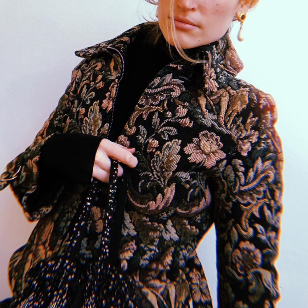 Vintage Victorian style cotton tapestry coat. Small. Made in England.
